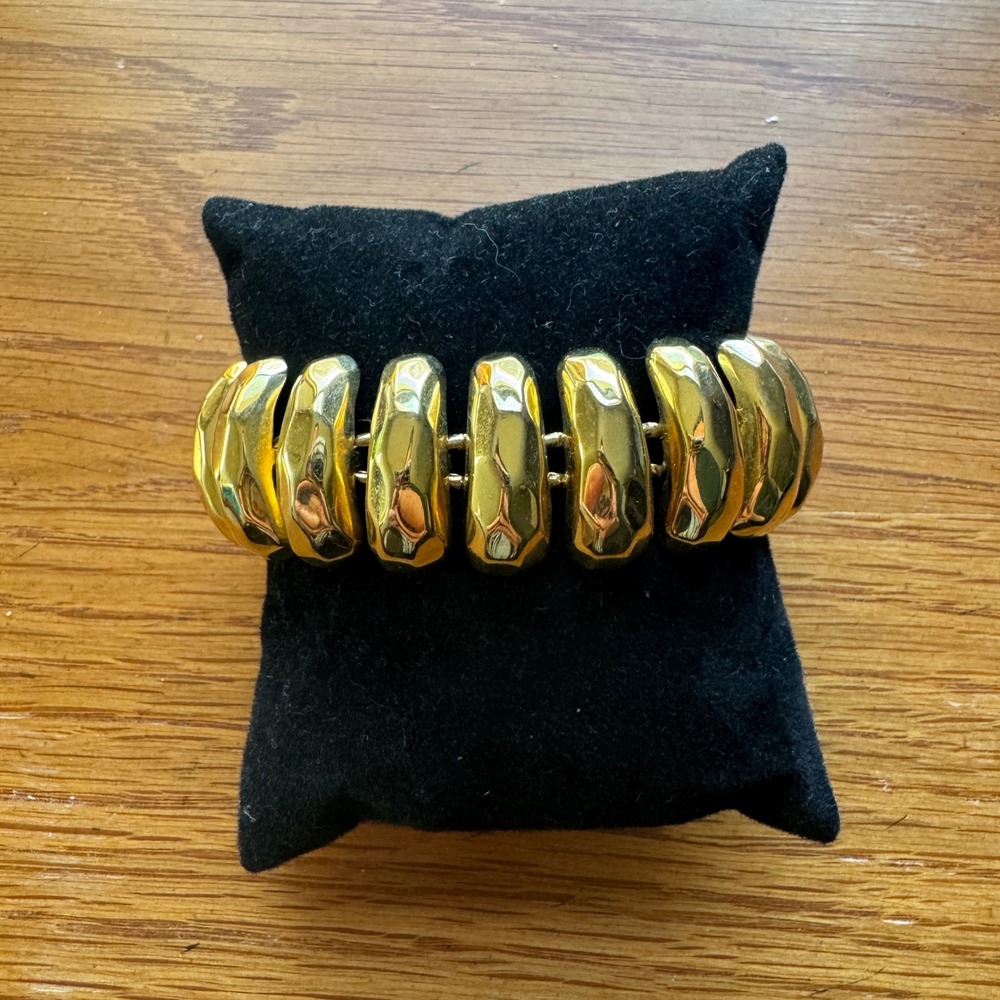 Gold Tone‎ Hammered Chunky Bracelet Toggle Clasp Statement Jewelry